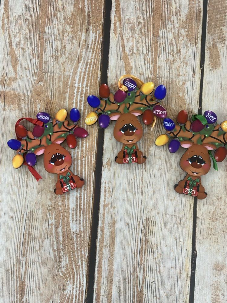Reindeer Ornaments - Names on the Lights in the Antlers