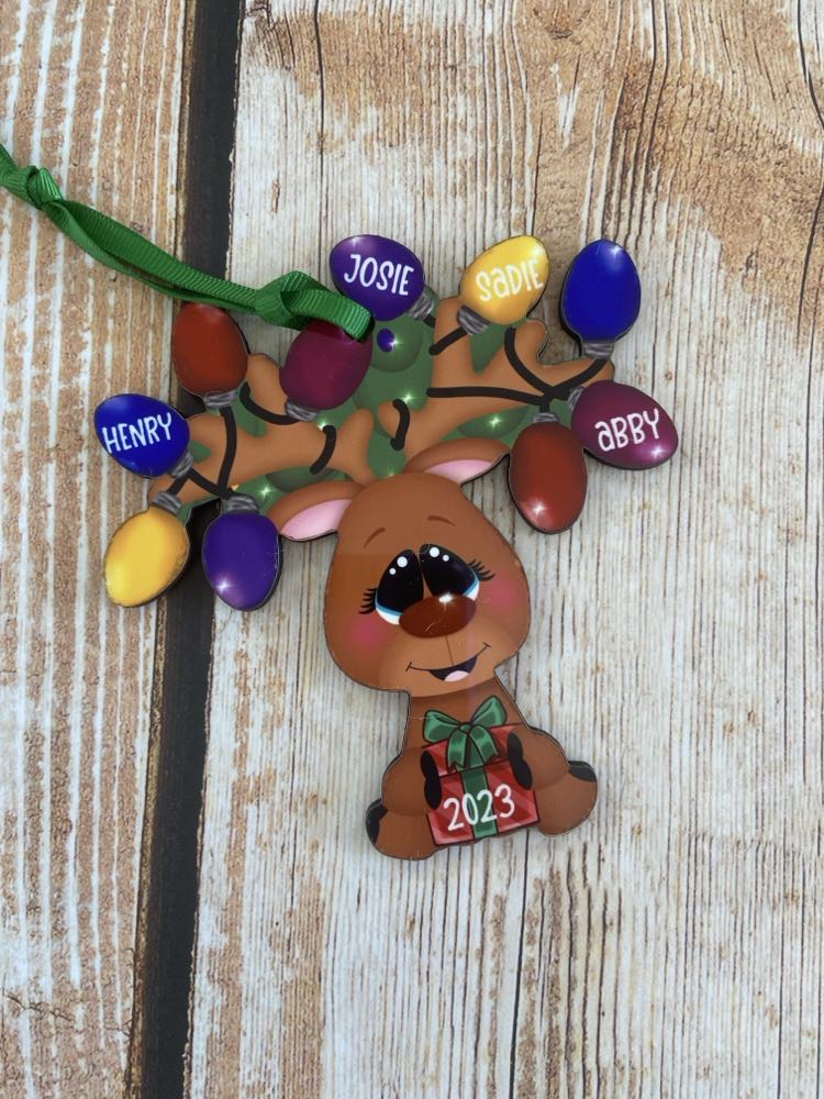 Reindeer Ornaments - Names on the Lights in the Antlers