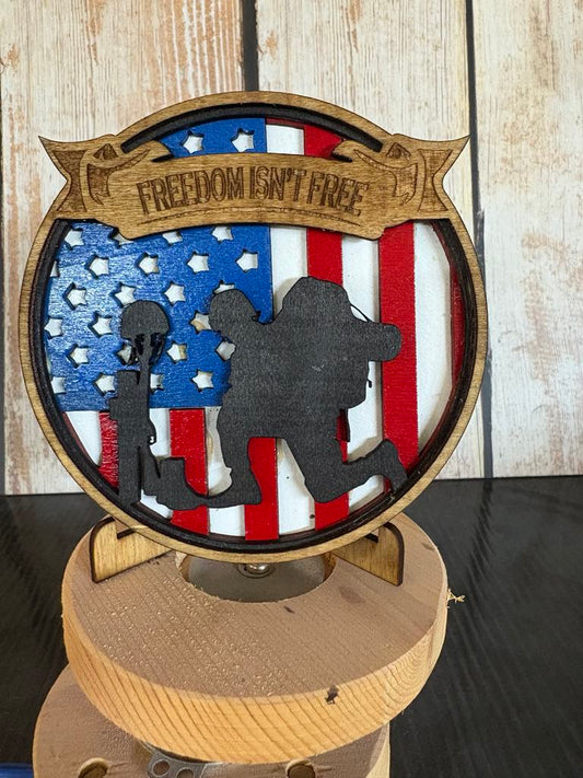 4.5-inch Diameter Medallion - Kneeling Soldier - Freedom isn't free
