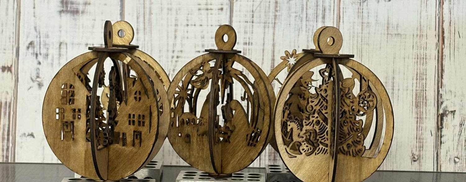 Winter Scene Laser Cut and Hand-Crafted Ball Ornaments