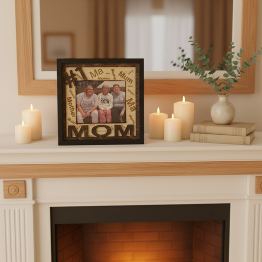 #1 Mom Shadow Box with Photo on Mantle