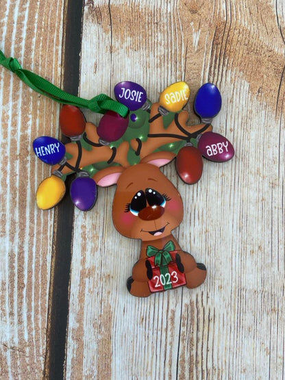 Reindeer Ornaments - Names on the Lights in the Antlers