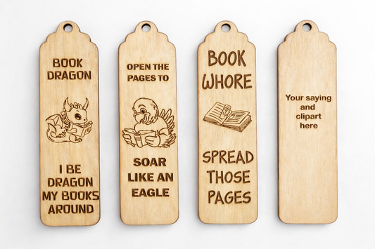 Laser Etch wood or acrylic bookmarks.