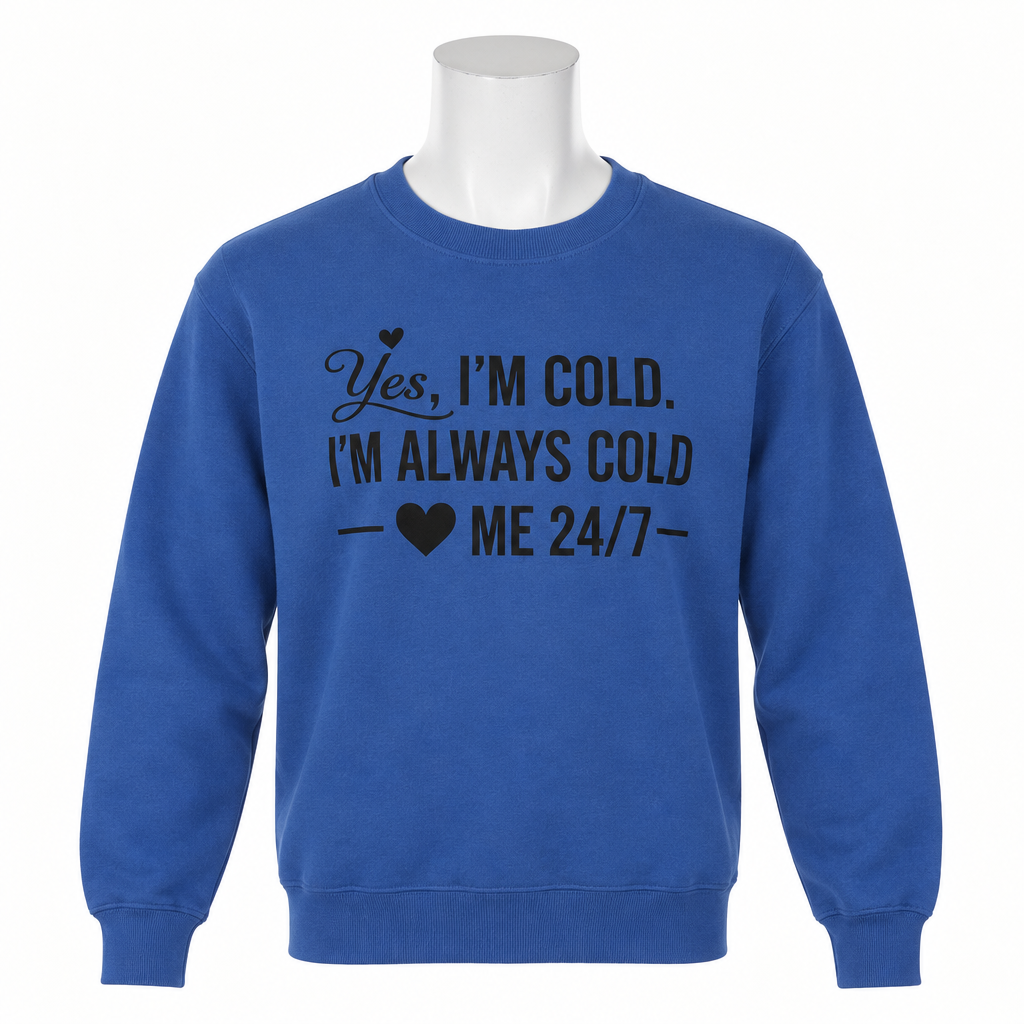 Blue crewneck sweatshirt with the original black design