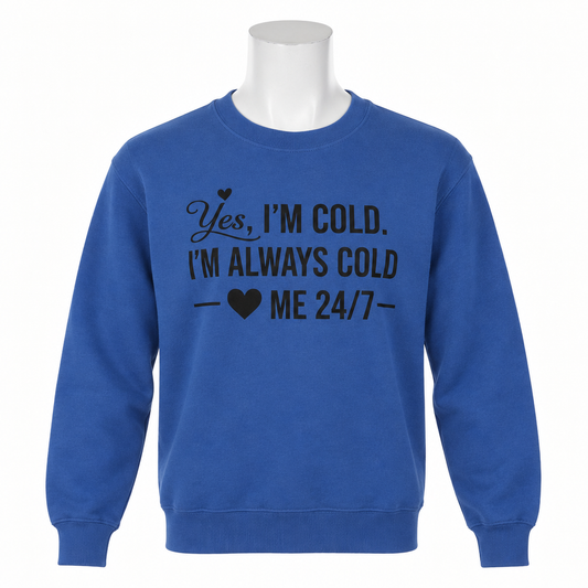 Blue crewneck sweatshirt with the original black design