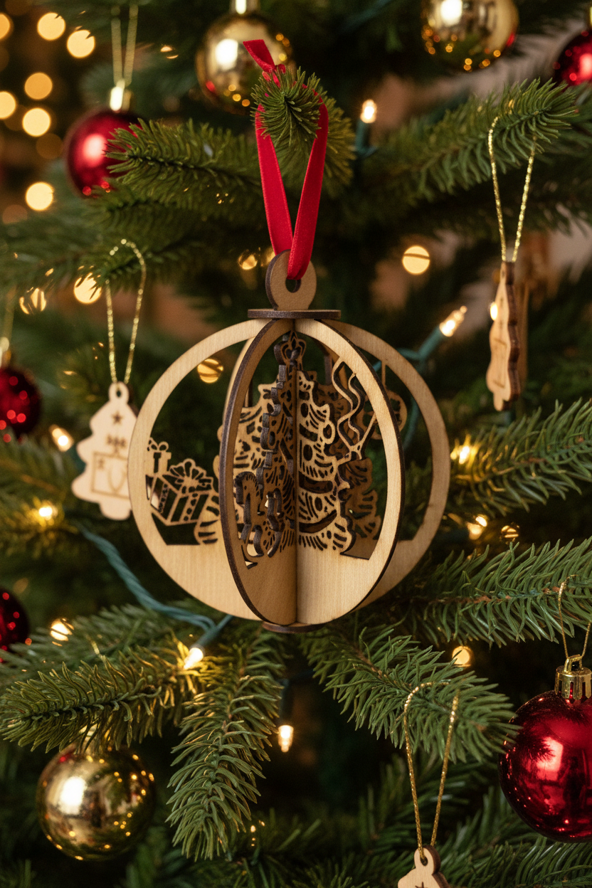 Christmas Tree Scene Ornament on Christmas Tree
