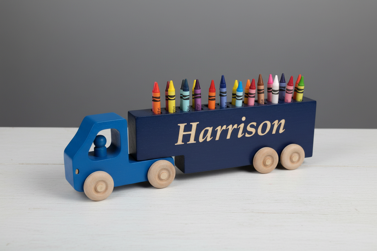 Crayon Truck with Wood Tone Name