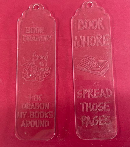 Laser Etch wood or acrylic bookmarks.