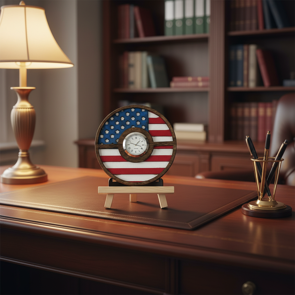 Flag Clock Medallion - Office Desk