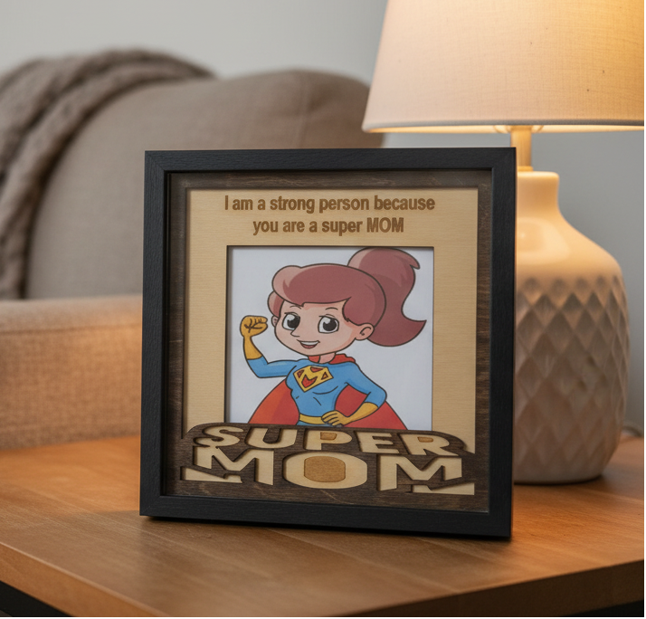 Super Mom Shadow Box - Den End Table Scene