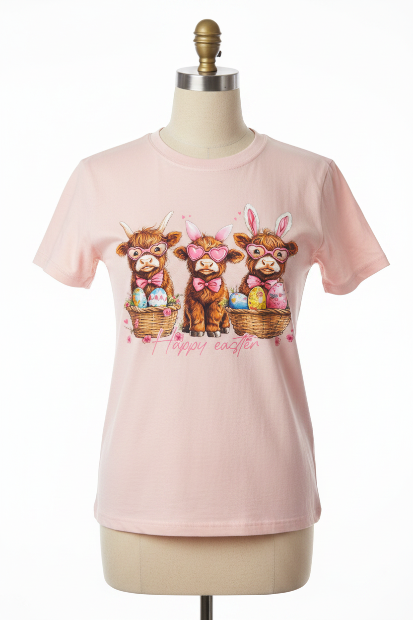 Easter Tee - Cows on Tan Mannequin