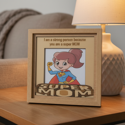 Super Mom - Wood Grain Frame