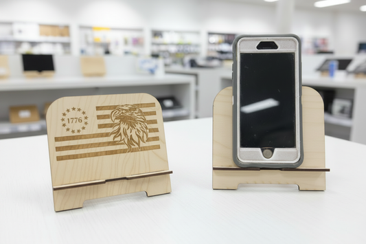 Wooden Phone Stands Sales Display - No Price Tags