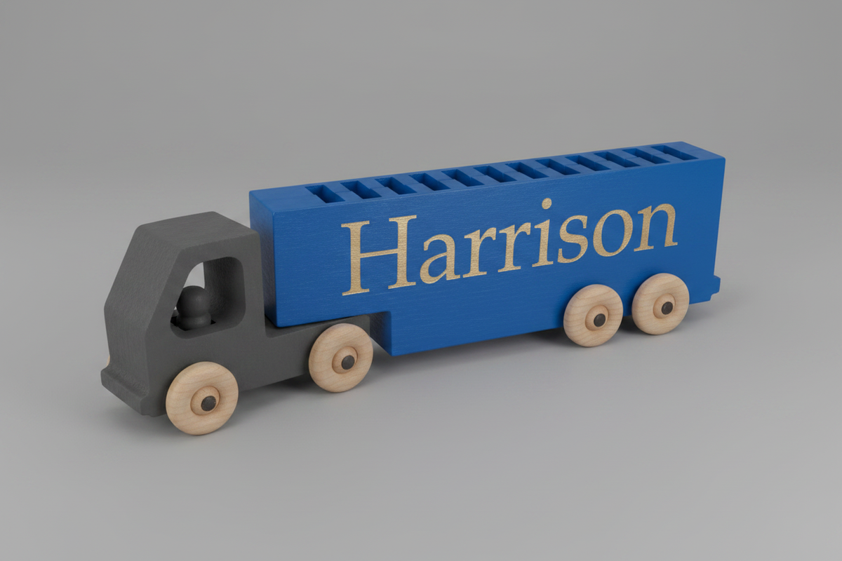 Wooden Toy Truck on Gray Background