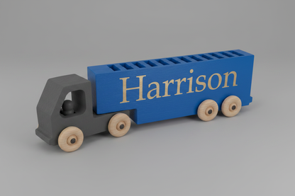Wooden Toy Truck on Gray Background